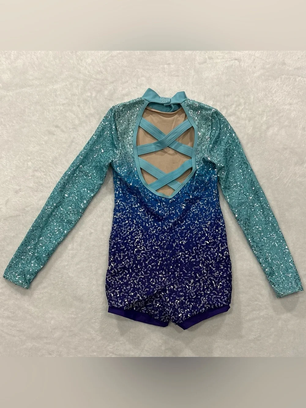 Weissman Chained to the Rhythm Blue Ombre Sequin Biketard Dance Costume Youth LC